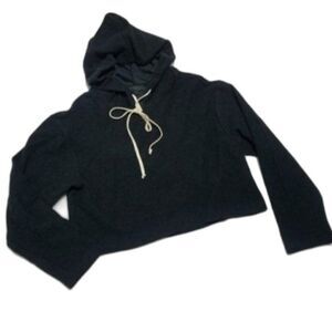 The Range hoodie sweatshirt XS solid black terry cloth cropped